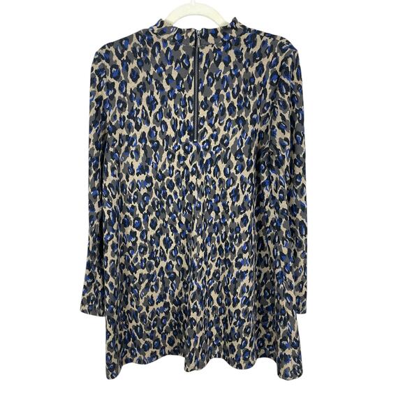 Tyler Boe Animal Print Tunic Top Long Sleeves Classic Timeless Blue Black Small - Picture 8 of 13
